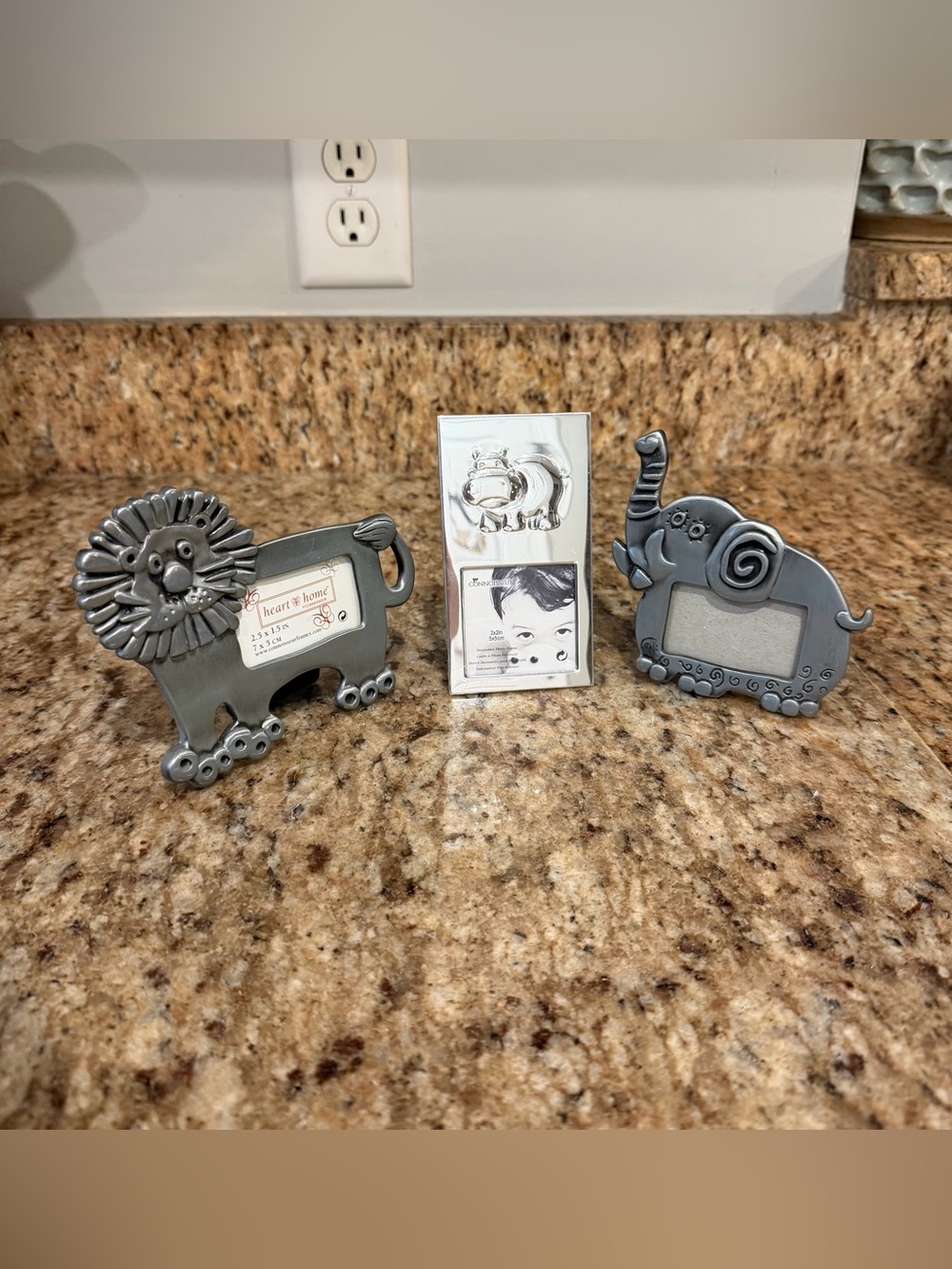 Lot of 3 Connoisseur Silver Pewter Mini Small Lion Hippo Elephant Picture Frames